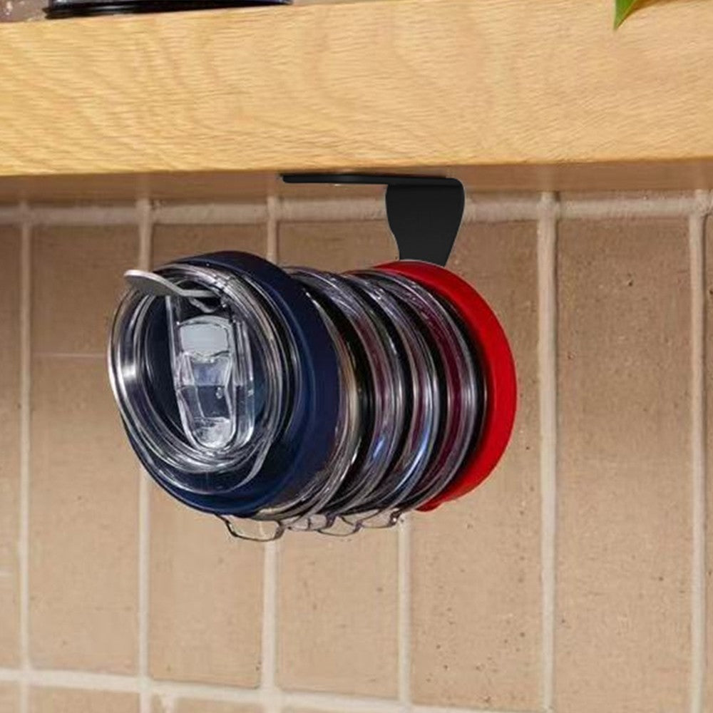 2Pcs Tumbler Lid Organizer Holder Self-Adhesive Tumbler Lid Storage Hook - Black