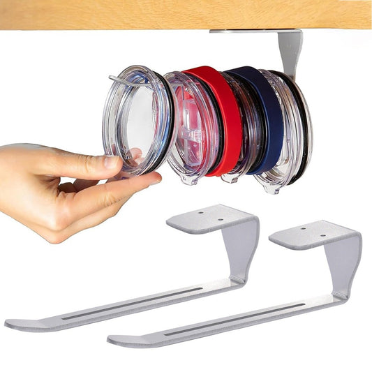 2Pcs Tumbler Lid Organizer Holder Self-Adhesive Tumbler Lid Storage Hook -Silver