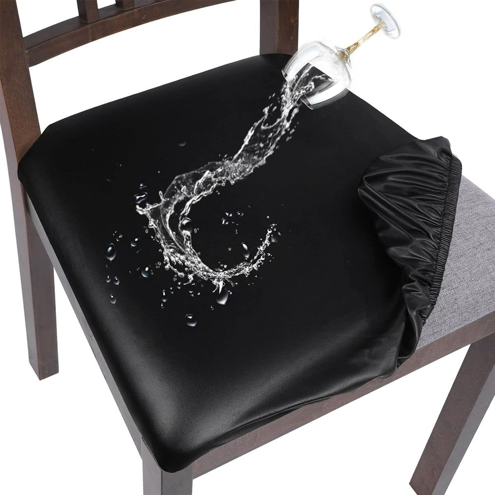 2Pcs Waterproof PU Leather Chair Seat Cover Stretch Chair Cushion Cover - Black