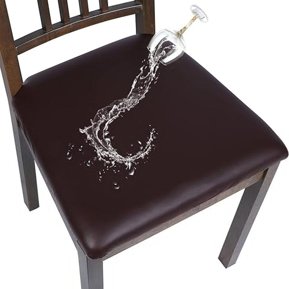 4Pcs Waterproof PU Leather Chair Seat Cover Stretch Chair Cushion Cover - Coffee