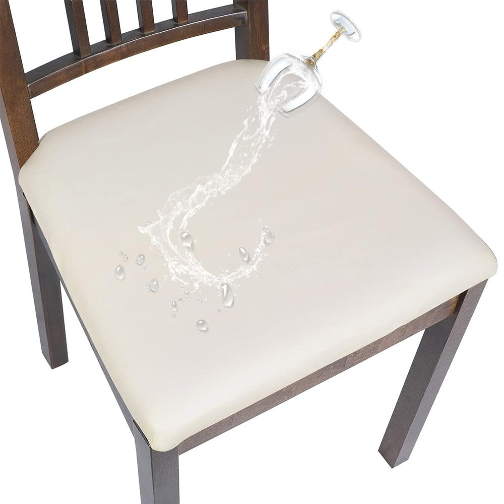 4Pcs Waterproof PU Leather Chair Seat Cover Stretch Chair Cushion Cover - White