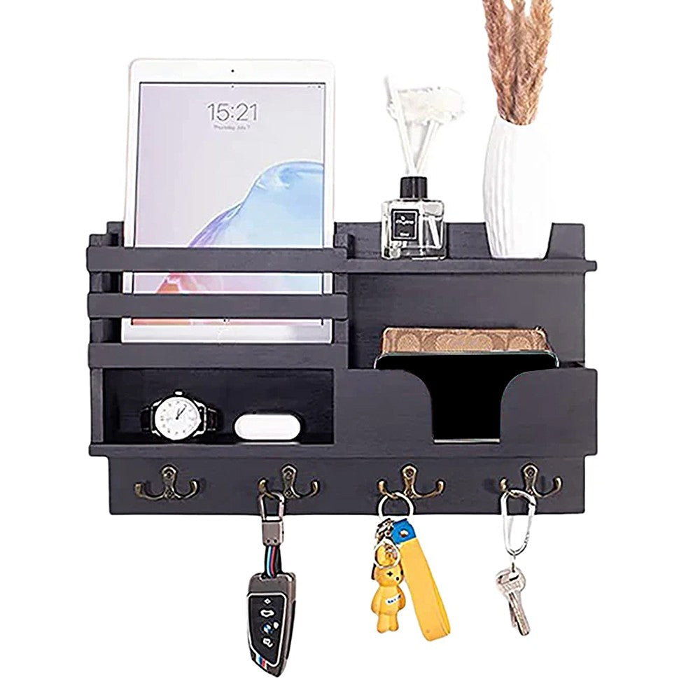 Wall Mounted Key and Mail Holder Entryway Wall Hanging Storage Rack - Black