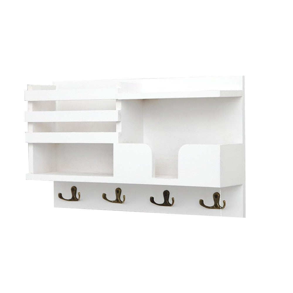 Wall Mounted Key and Mail Holder Entryway Wall Hanging Storage Rack - White