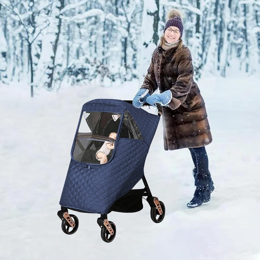 Universal Winter Baby Stroller Cover Thicken Stroller Windproof Warm Cover-Blue
