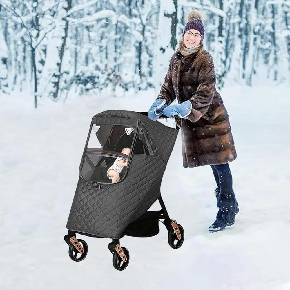 Universal Winter Baby Stroller Cover Thicken Stroller Windproof Warm Cover-Grey