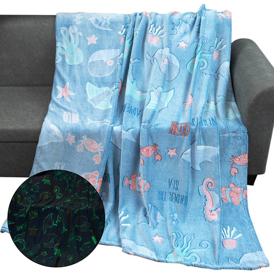 152x127cm Glow in The Dark Throw Blanket Marine Life Print Luminous Soft Blanket