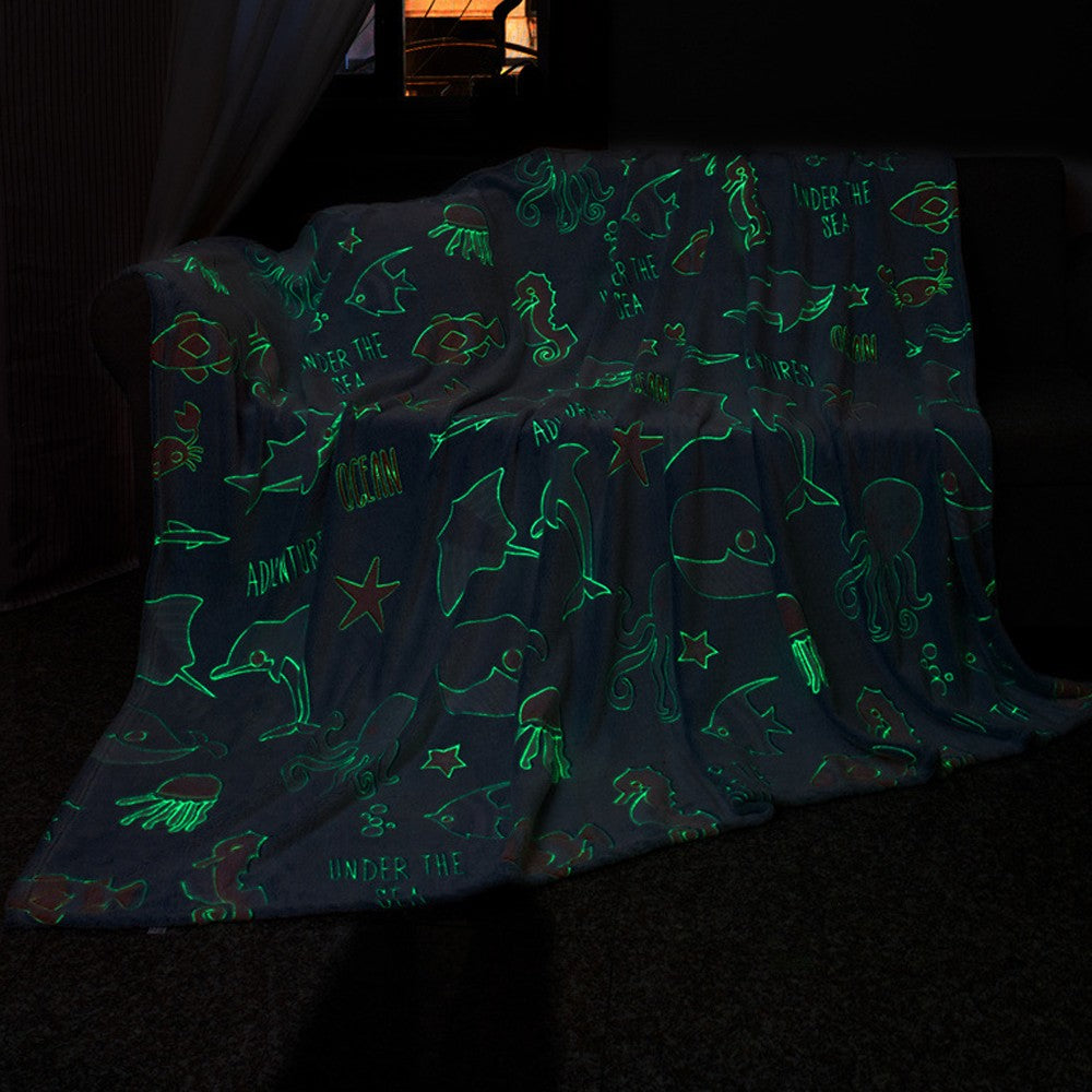 100x75cm Glow in The Dark Throw Blanket Marine Life Print Luminous Soft Blanket