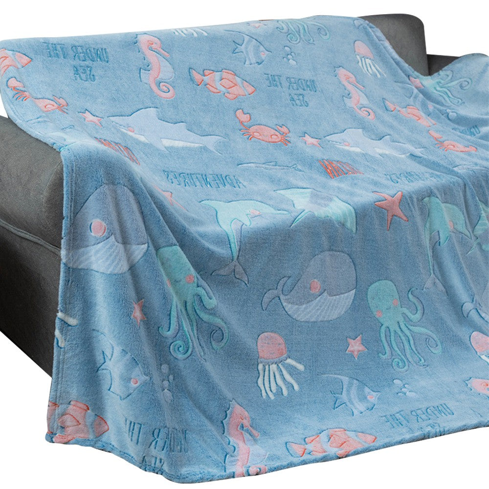 100x75cm Glow in The Dark Throw Blanket Marine Life Print Luminous Soft Blanket