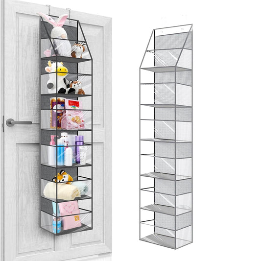 6-Shelf Over The Door Hanging Pantry Organizer with Clear Plastic Pockets -Grey