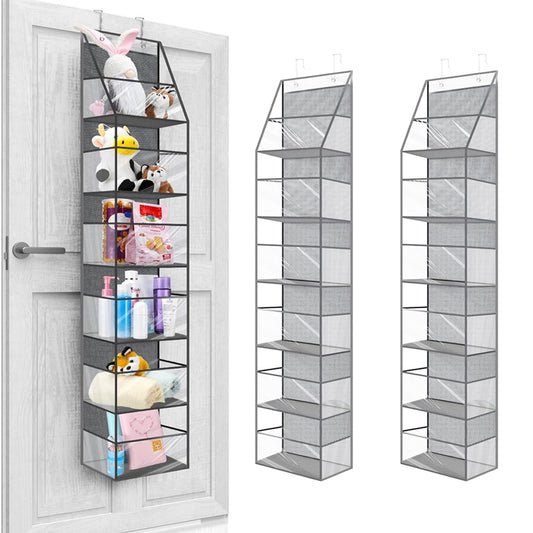 2Pcs 6-Shelf Over The Door Hanging Organizer with Clear Plastic Pockets - Grey