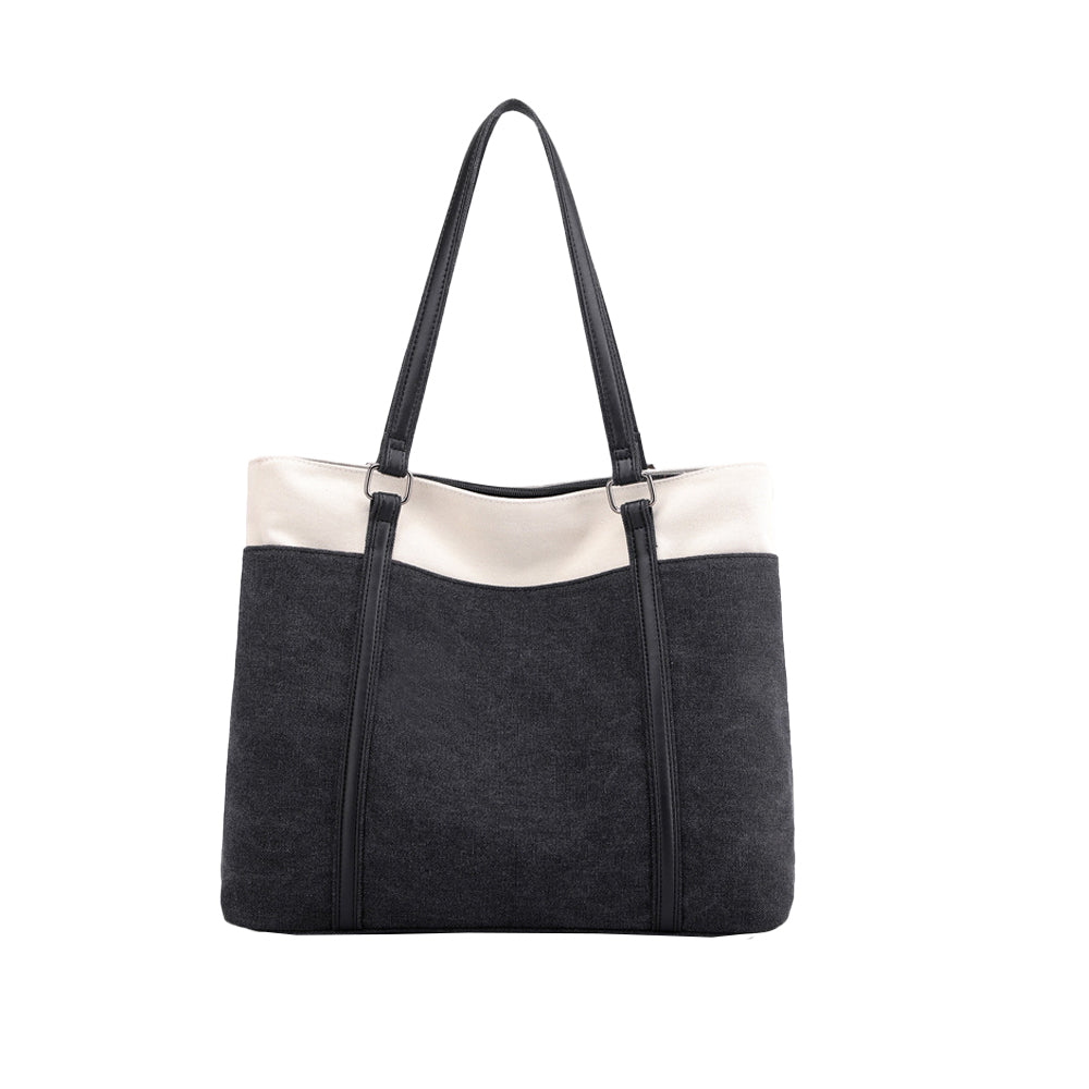 Women Laptop Tote Bag Canvas Handbag 15.6 Inch Work Shoulder Bag - Black