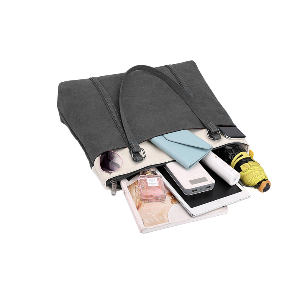 Women Laptop Tote Bag Canvas Handbag 15.6 Inch Work Shoulder Bag - Black