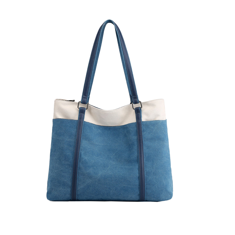 Women Laptop Tote Bag Canvas Handbag 15.6 Inch Work Shoulder Bag - Blue