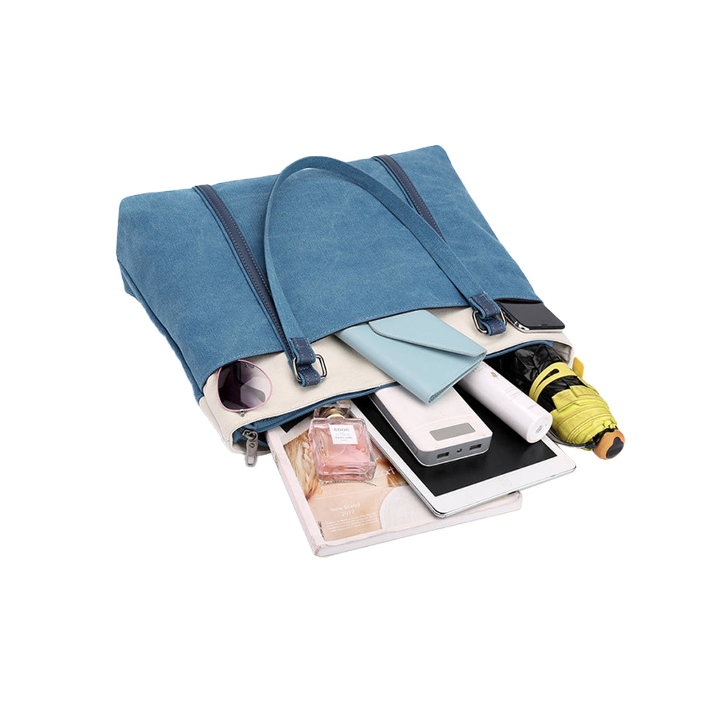 Women Laptop Tote Bag Canvas Handbag 15.6 Inch Work Shoulder Bag - Blue