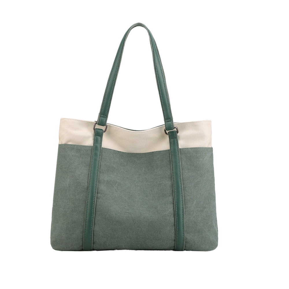 Women Laptop Tote Bag Canvas Handbag 15.6 Inch Work Shoulder Bag - Green