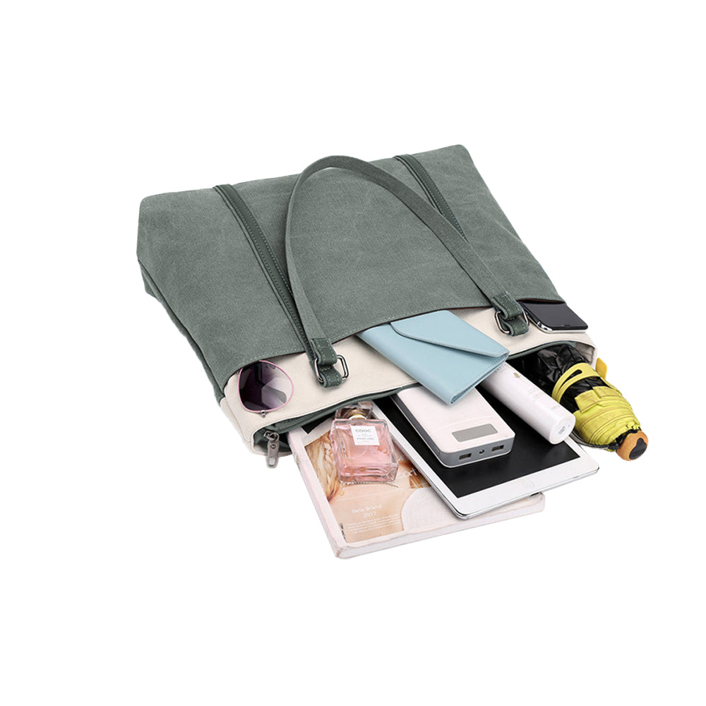 Women Laptop Tote Bag Canvas Handbag 15.6 Inch Work Shoulder Bag - Green