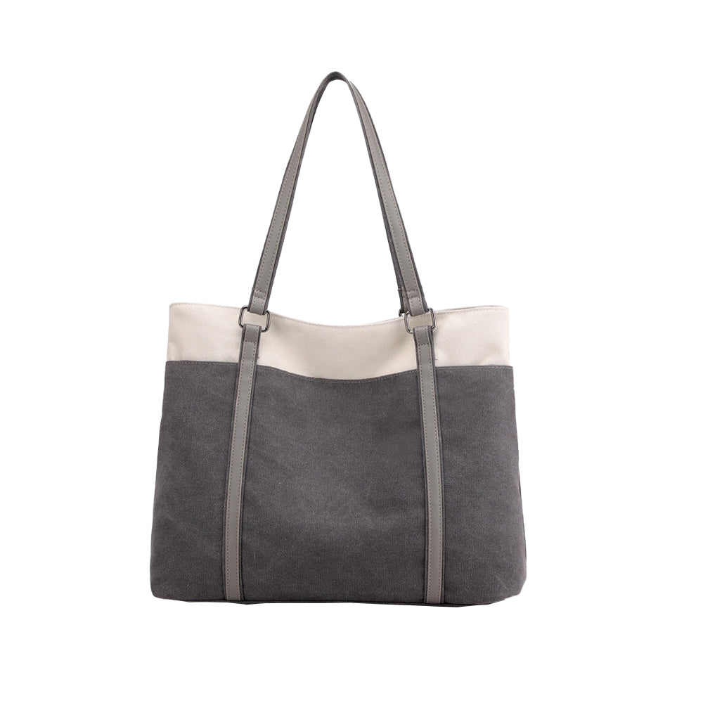 Women Laptop Tote Bag Canvas Handbag 15.6 Inch Work Shoulder Bag - Grey