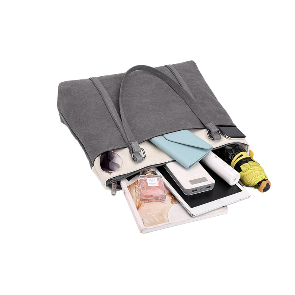 Women Laptop Tote Bag Canvas Handbag 15.6 Inch Work Shoulder Bag - Grey
