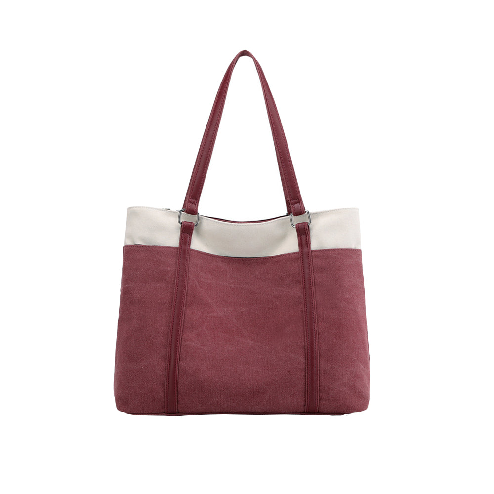 Women Laptop Tote Bag Canvas Handbag 15.6 Inch Work Shoulder Bag - Red