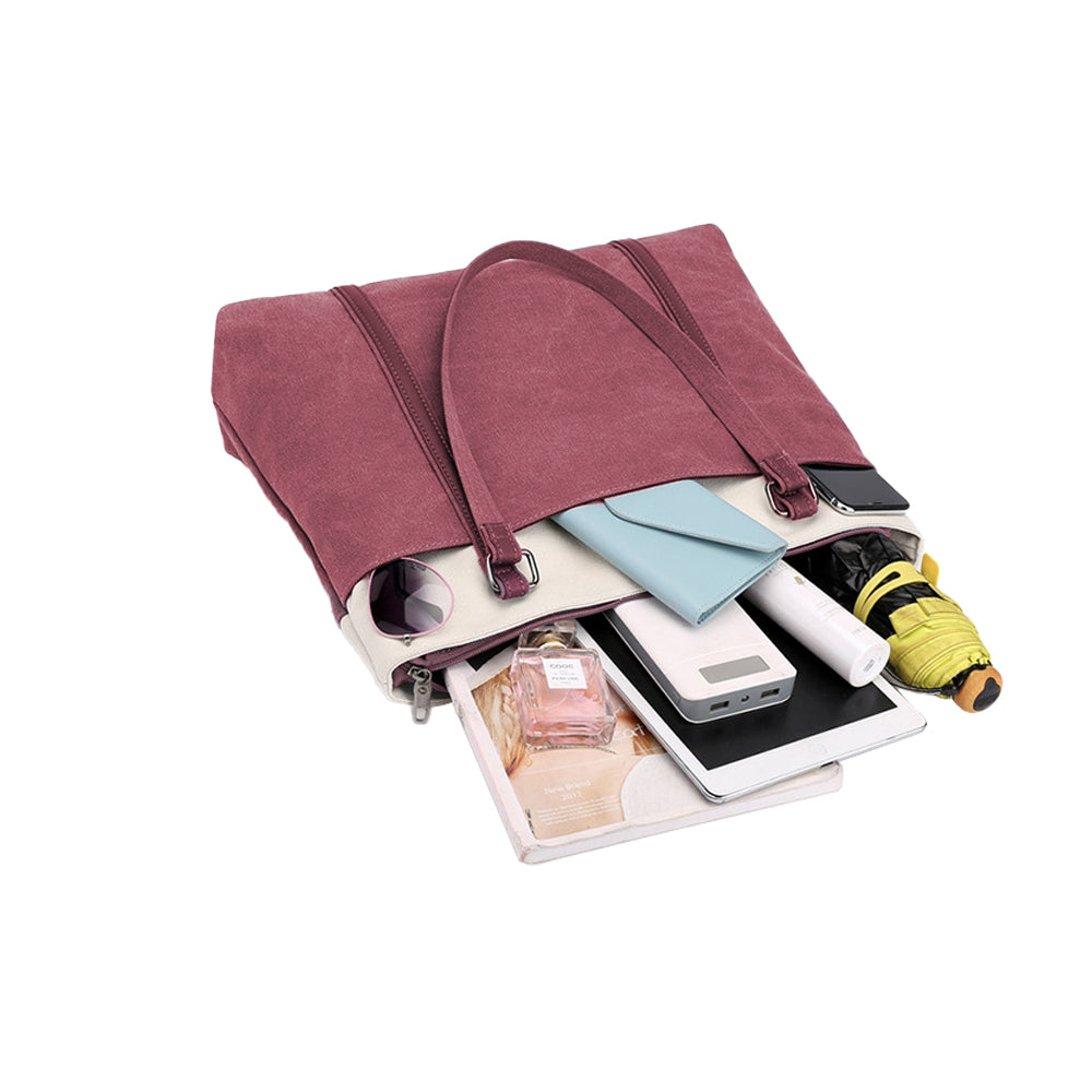 Women Laptop Tote Bag Canvas Handbag 15.6 Inch Work Shoulder Bag - Red