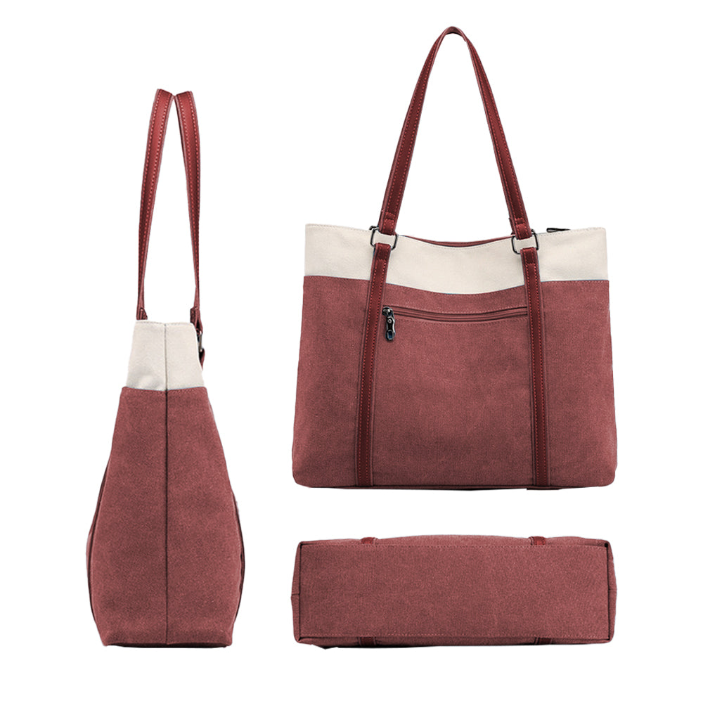 Women Laptop Tote Bag Canvas Handbag 15.6 Inch Work Shoulder Bag - Red