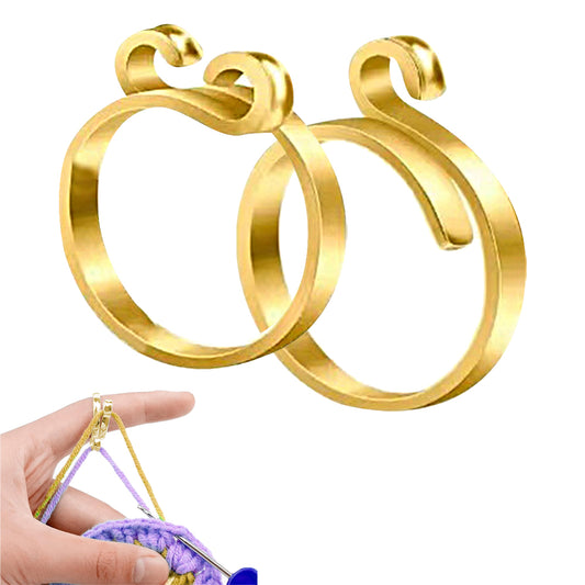 2Pcs Adjustable Knitting Crochet Loop Ring Open Yarn Guide Crochet Ring - Gold
