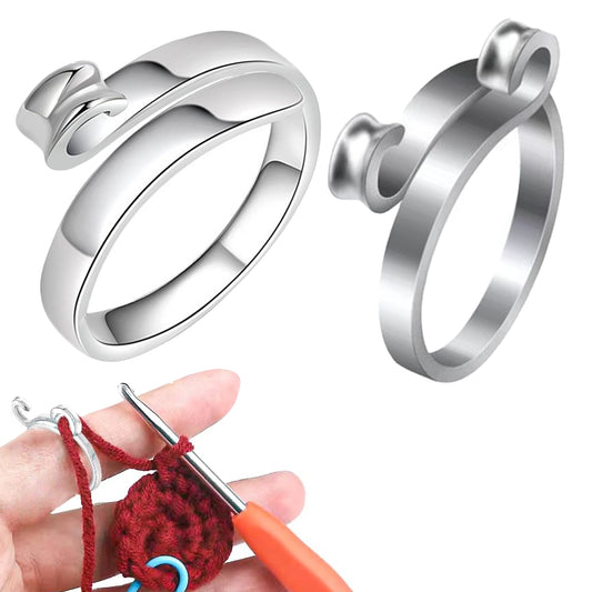2Pcs Adjustable Knitting Crochet Loop Ring Open Yarn Guide Crochet Ring - Silver