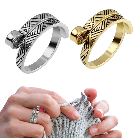 2Pcs Adjustable Knitting Crochet Ring Open Yarn Guide Crochet Ring - Silver+Gold