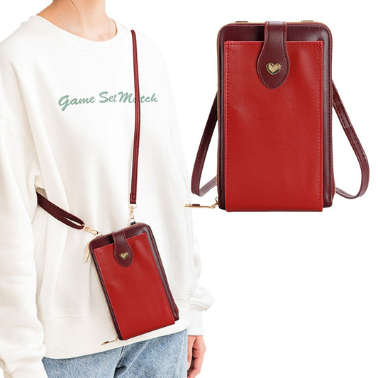 Womens Crossbody Phone Bag PU Leather Shoulder Bag Purse Wallet - Red