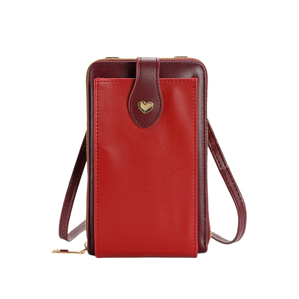 Womens Crossbody Phone Bag PU Leather Shoulder Bag Purse Wallet - Red