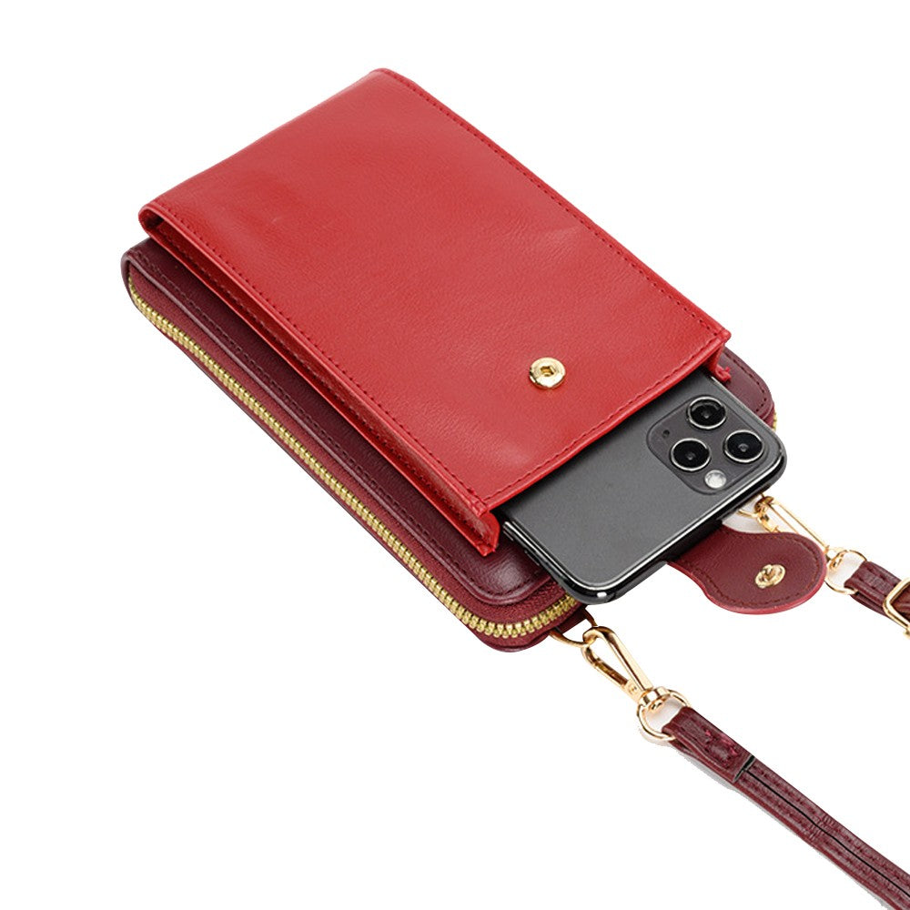 Womens Crossbody Phone Bag PU Leather Shoulder Bag Purse Wallet - Red