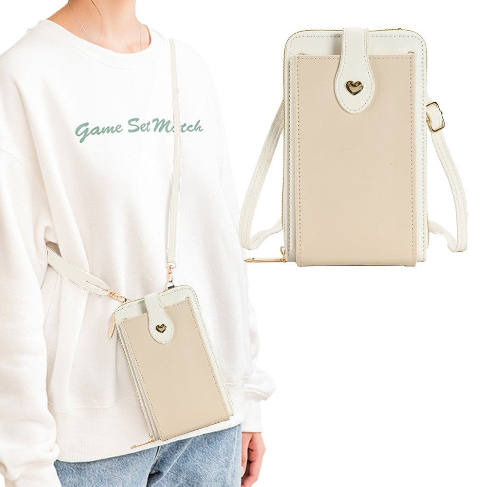 Womens Crossbody Phone Bag PU Leather Shoulder Bag Purse Wallet - White