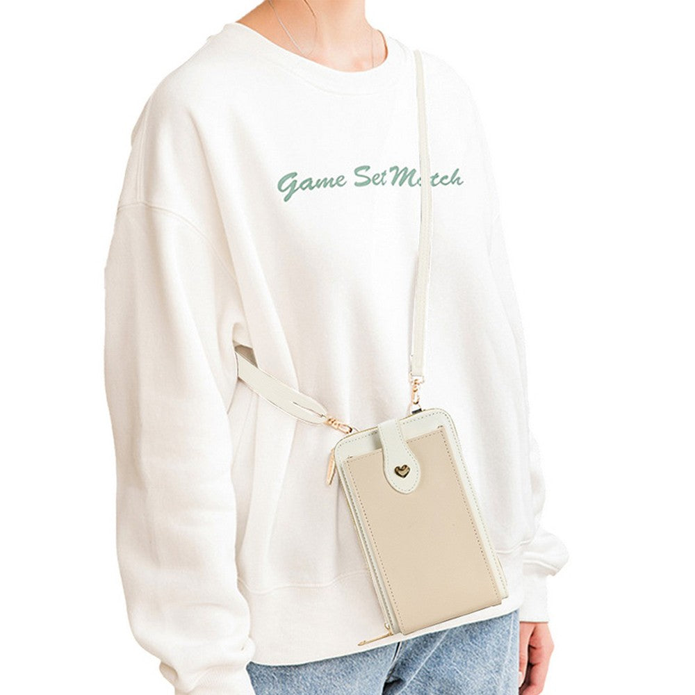 Womens Crossbody Phone Bag PU Leather Shoulder Bag Purse Wallet - White