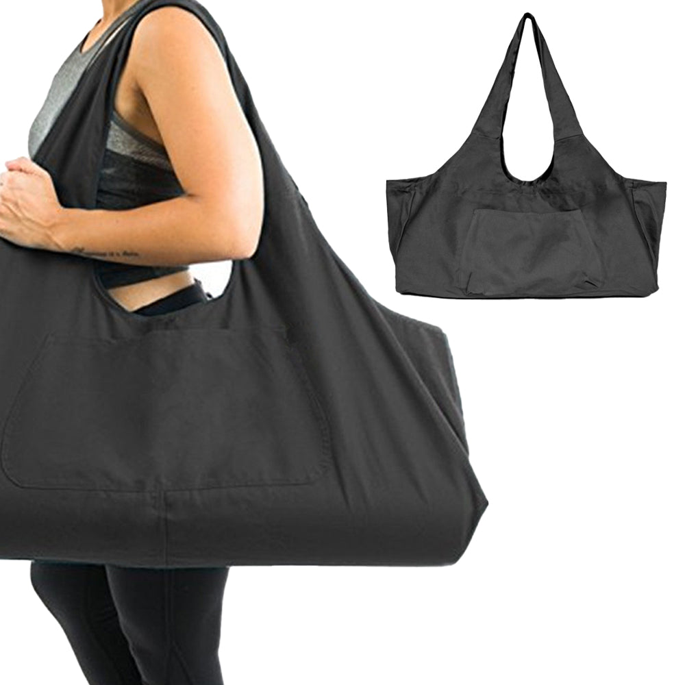 Large Yoga Bag or Yoga Mat Carrier with Side Pocket - Black
