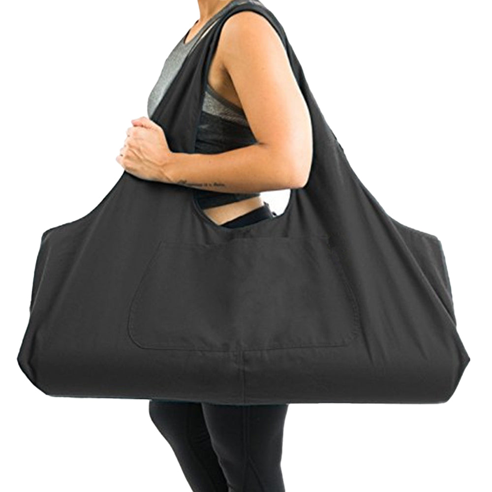 Large Yoga Bag or Yoga Mat Carrier with Side Pocket - Black