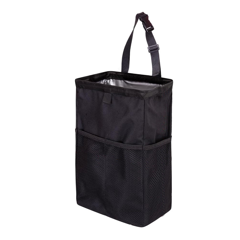 Hanging Car Trash Can with Storage Pockets Multifunctional Oxford Cloth - Black