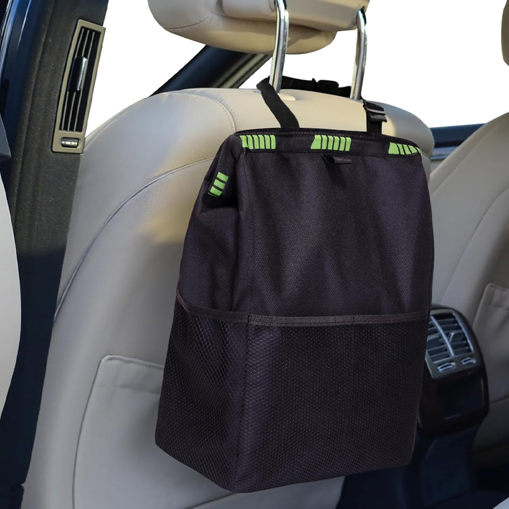 Hanging Car Trash Can with Storage Pockets Multifunctional Oxford Cloth - Green