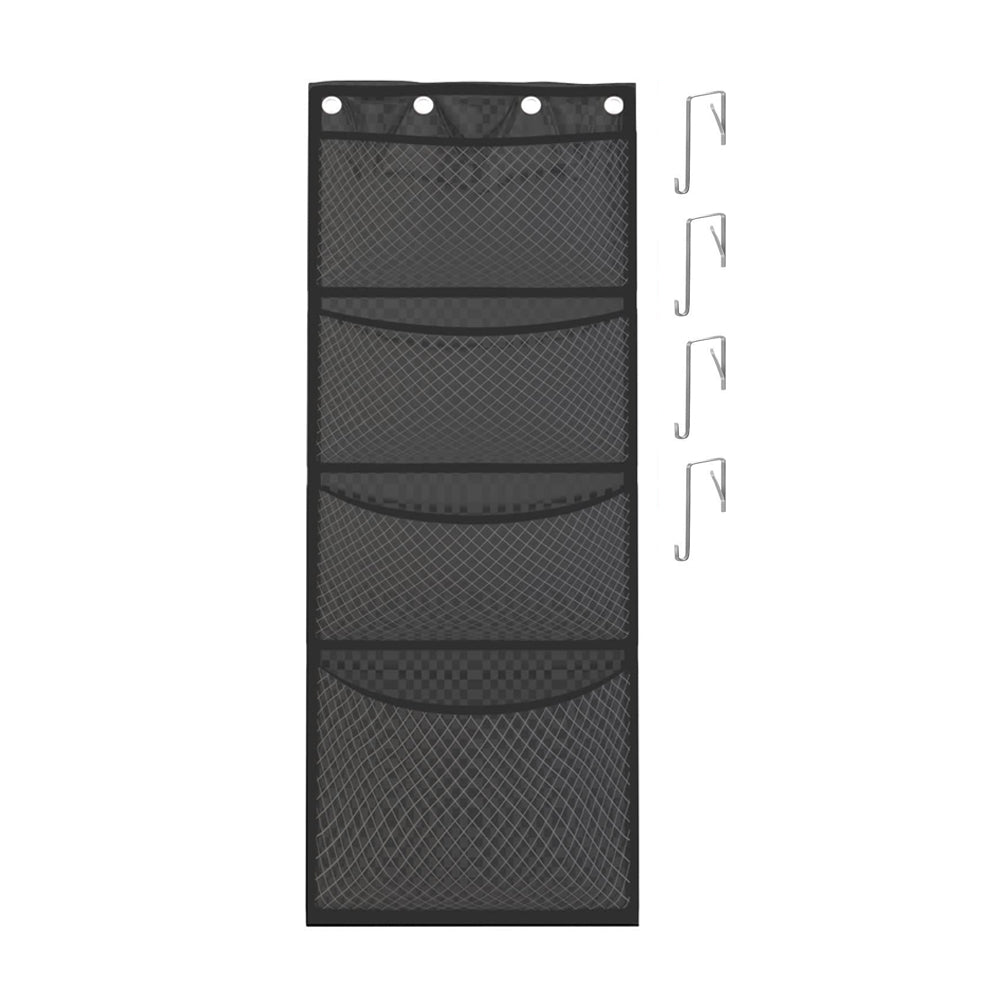 4-Layer Stuffed Animal Storage Hanging Mesh Bag Organizer with Metal Hook-Black