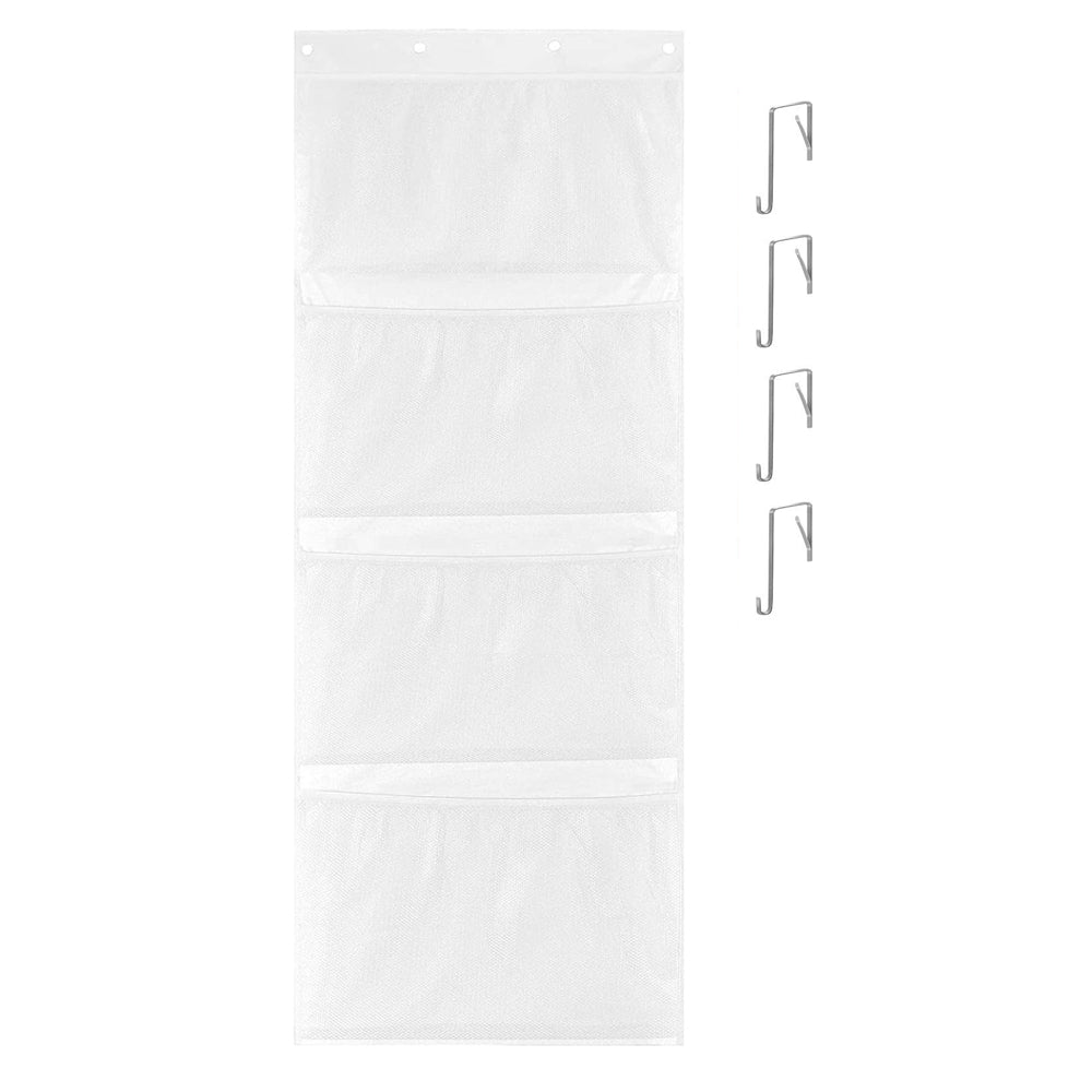 4-Layer Stuffed Animal Storage Hanging Mesh Bag Organizer with Metal Hook-White