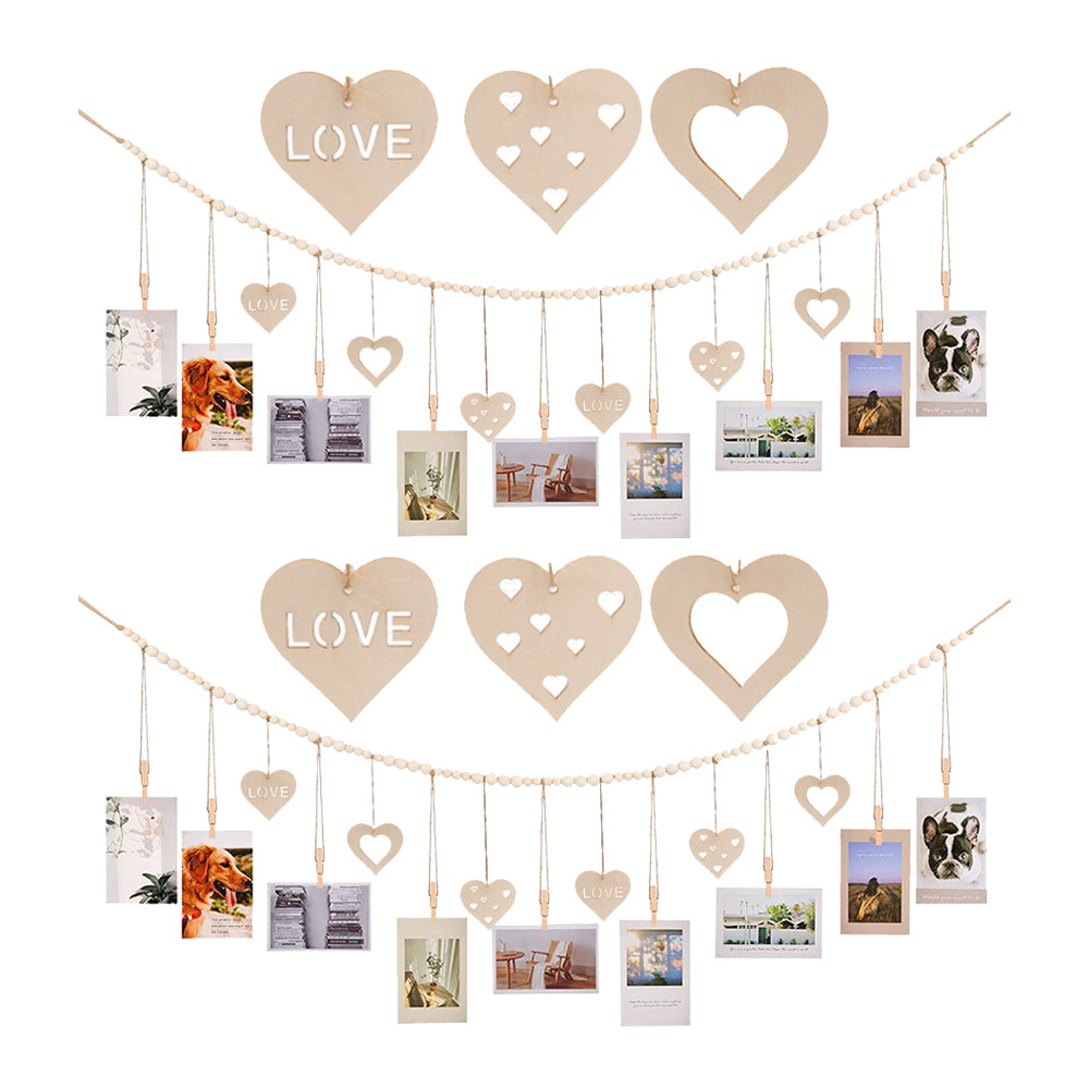 2Pcs Wall Hanging Photo Display Wooden Beads Garland Photo Holders - A