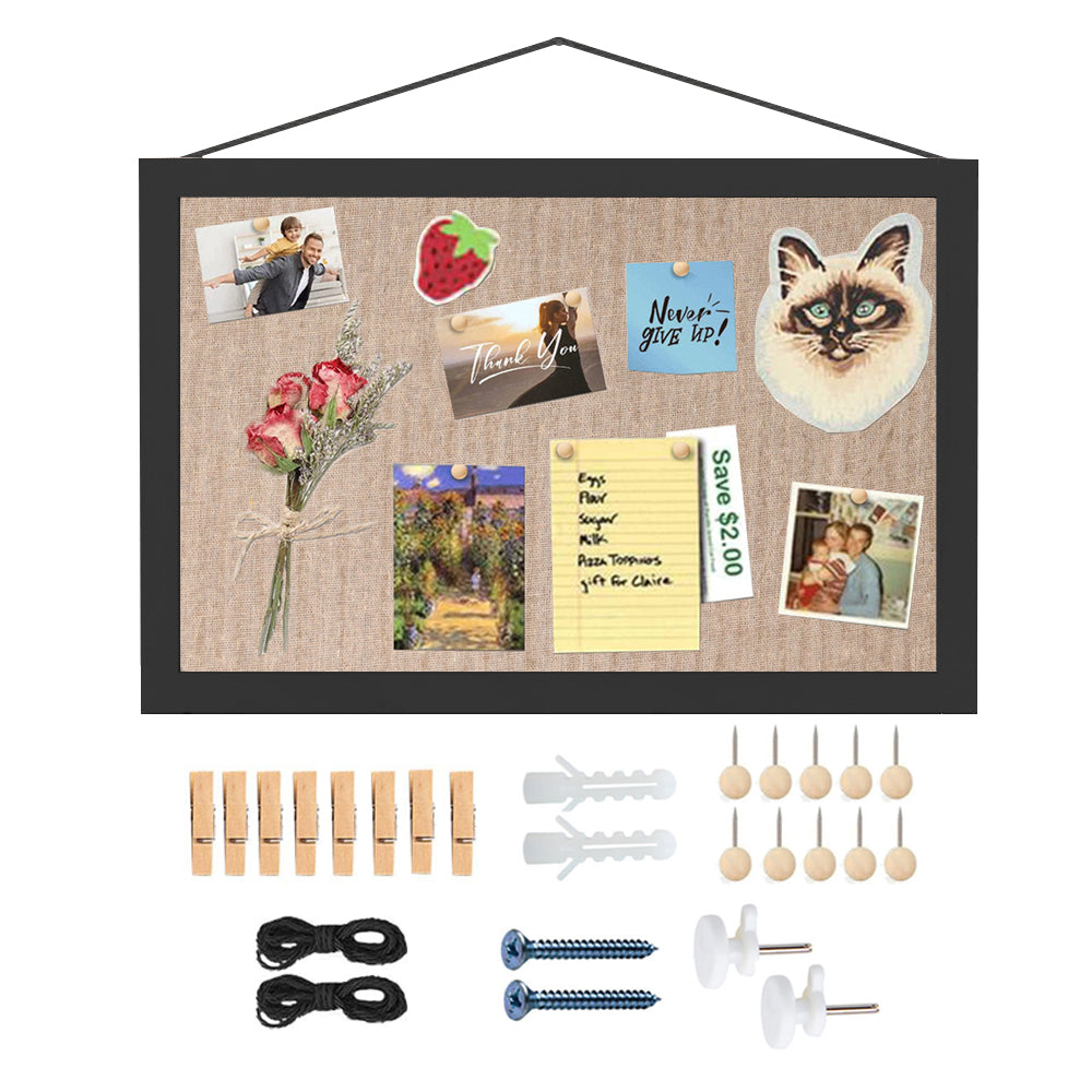 Bulletin Board Cork Board Notice Large Memo Photos Wooden Frame Wall - Black
