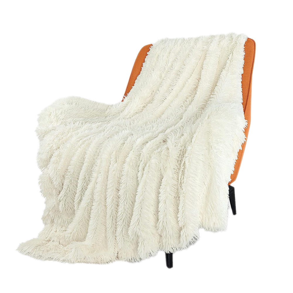 160x200cm Super Soft Faux Fur Throw Blanket Double-Sided Shaggy Blanket - Beige