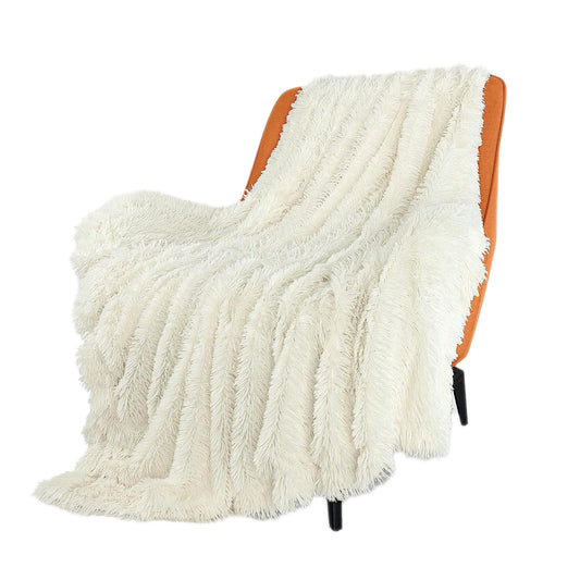130x160cm Super Soft Faux Fur Throw Blanket Double-Sided Shaggy Blanket - Beige