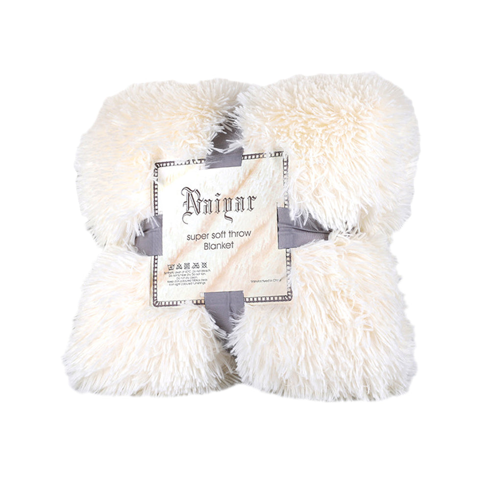 160x200cm Super Soft Faux Fur Throw Blanket Double-Sided Shaggy Blanket - Beige