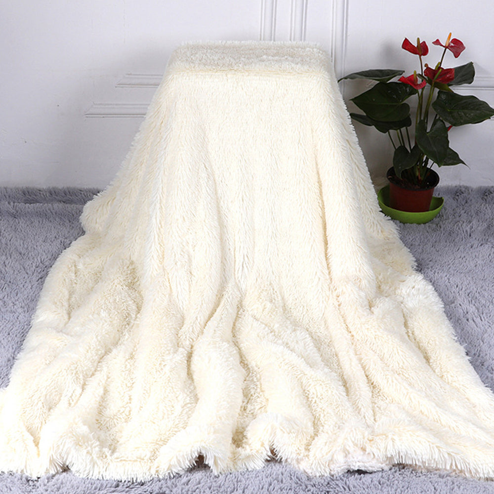 130x160cm Super Soft Faux Fur Throw Blanket Double-Sided Shaggy Blanket - Beige