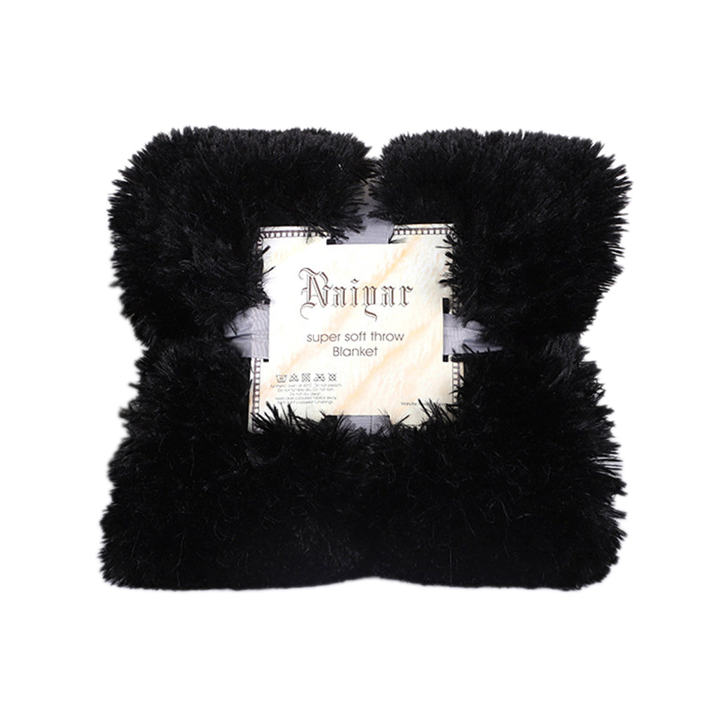 130x160cm Super Soft Faux Fur Throw Blanket Double-Sided Shaggy Blanket - Black