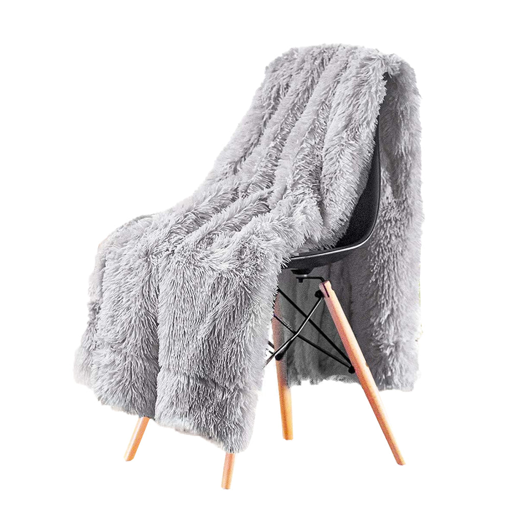 160x200cm Super Soft Faux Fur Throw Blanket Double-Sided Shaggy Blanket - Grey