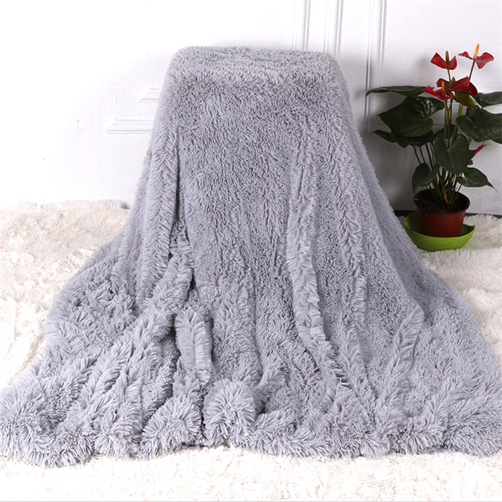 130x160cm Super Soft Faux Fur Throw Blanket Double-Sided Shaggy Blanket - Grey