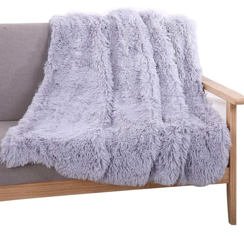 160x200cm Super Soft Faux Fur Throw Blanket Double-Sided Shaggy Blanket - Grey