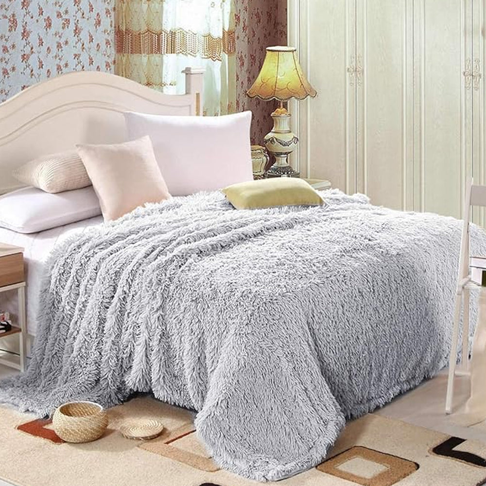 130x160cm Super Soft Faux Fur Throw Blanket Double-Sided Shaggy Blanket - Grey